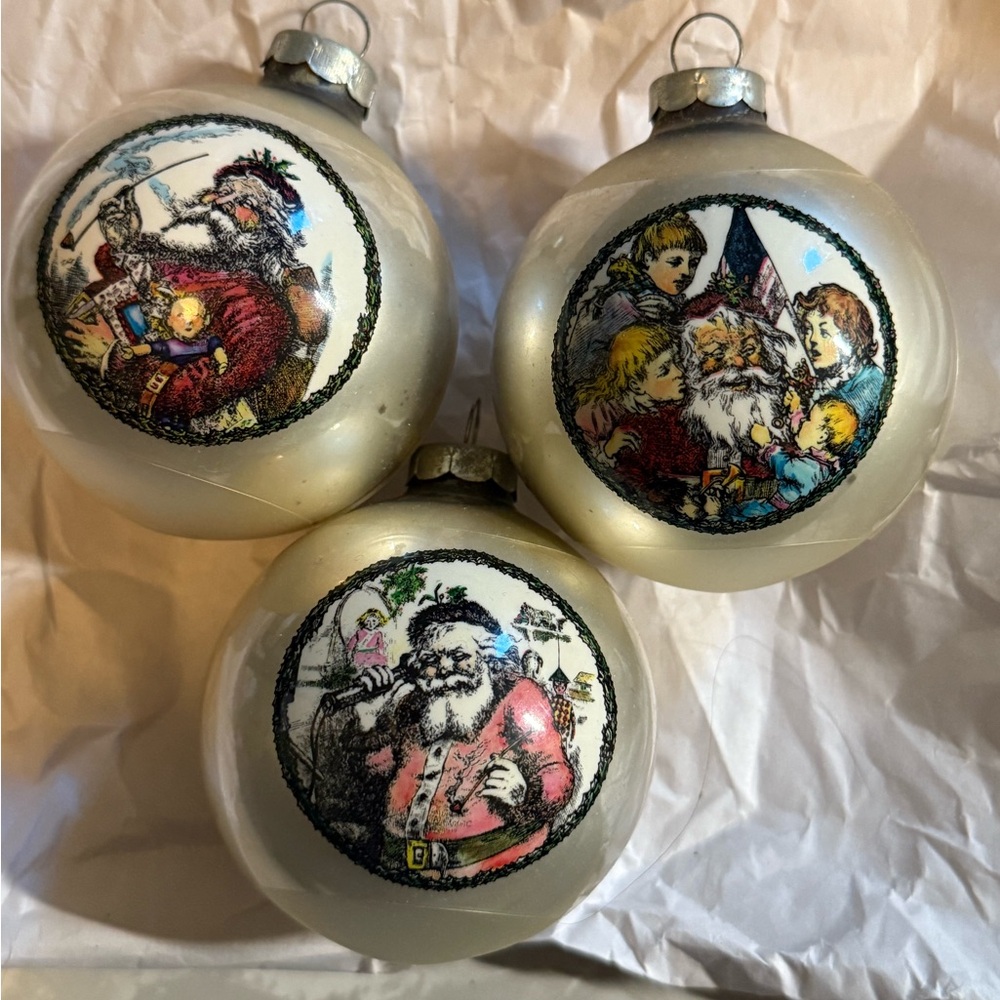 Vintage Corning Glass Christmas Tree Ornaments (3 Santa Design)